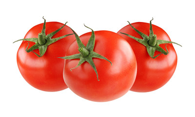 whole red tomatoes isolated on white background