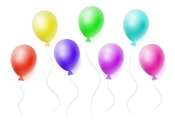 Vector set of realistic helium colorfull balloons on white background. Concept for promotion, ad, sale, flyer. Three-dimensional illustration. Eps 10.