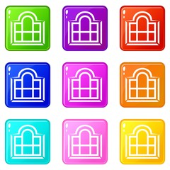 Beautiful window frame icons set 9 color collection isolated on white for any design