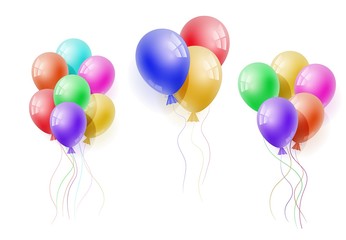 Vector realistic banch of colorfull helium balloons. Concept for promotion, ad, sale, flyer, greeting card. Free space for the text.Three-dimensional illustration. Eps 10.