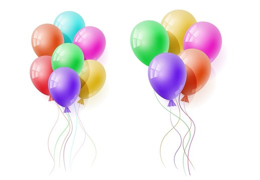 Vector realistic banch of colorfull helium balloons. Concept for promotion, ad, sale, flyer, greeting card. Free space for the text.Three-dimensional illustration. Eps 10.