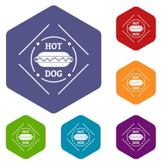 Hot dog icons vector colorful hexahedron set collection isolated on white 