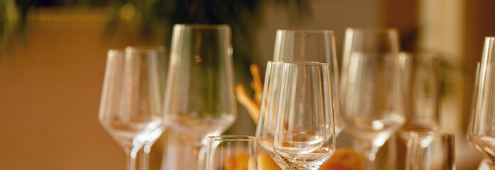 Empty glasses of different shapes served for a wine tasting