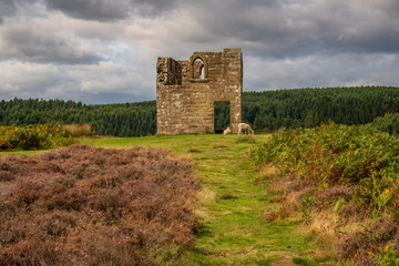 North York Moors landscape, looking at Skelton Tower, seen from the Levisham Moor, North Yorkshire,...