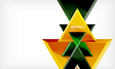 Triangles repetiton geometric abstract background, multicolored glossy triangular shapes, hi-tech poster cover design or web presentation template with copy space