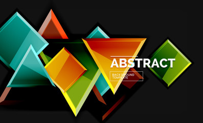 Glossy mosaic style geometric shapes - squares and triangles on black