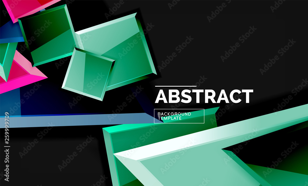 Poster glossy mosaic style geometric shapes - squares and triangles on black