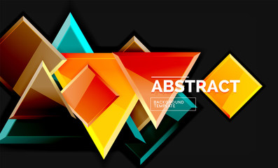 Glossy mosaic style geometric shapes - squares and triangles on black