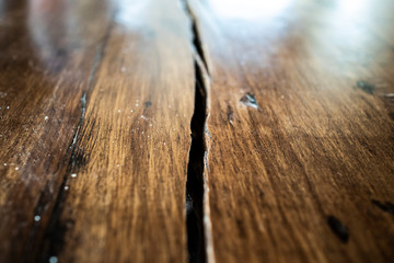 Slashed wooden board close up