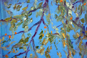 Abstract modern painting. Painting painted with a palette knife on canvas with oil paints in a large stroke.