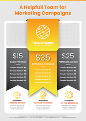 A4 Marketing Flyer template style 2 with pricing table featured in orange color