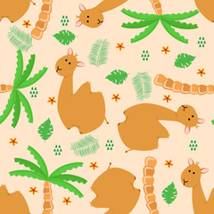 seamless pattern with camel and palm tree - vector illustration, eps