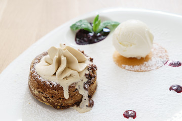 cake with ice cream