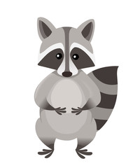 Fototapeta na wymiar Cute cartoon raccoon stand in front. Cartoon animal character design. Flat vector illustration isolated on white background