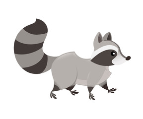Cute cartoon raccoon walk, side view. Cartoon animal character design. Flat vector illustration isolated on white background © Alfmaler