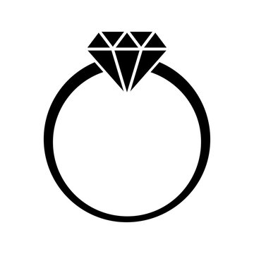 Icon of ring with diamond or other gem. Engagement or marriage ring, expensive jewelry. Vector Illustration