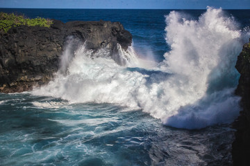 Samoa Coastal Lava Cliff Walk with sea and waves on Upolu island
