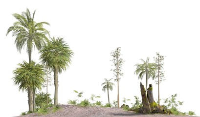 Trees of the mesozoic era isolated on white background 3D illustration