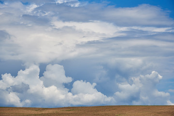 Beautiful summer landscape with cumulus clouds in the sky