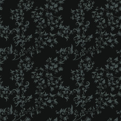 Hand drawn flower seamless pattern. Gray floral backdrop tracery on dark gray background, vector illustration