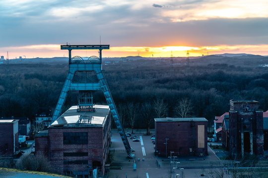 Mine shaft at sunset