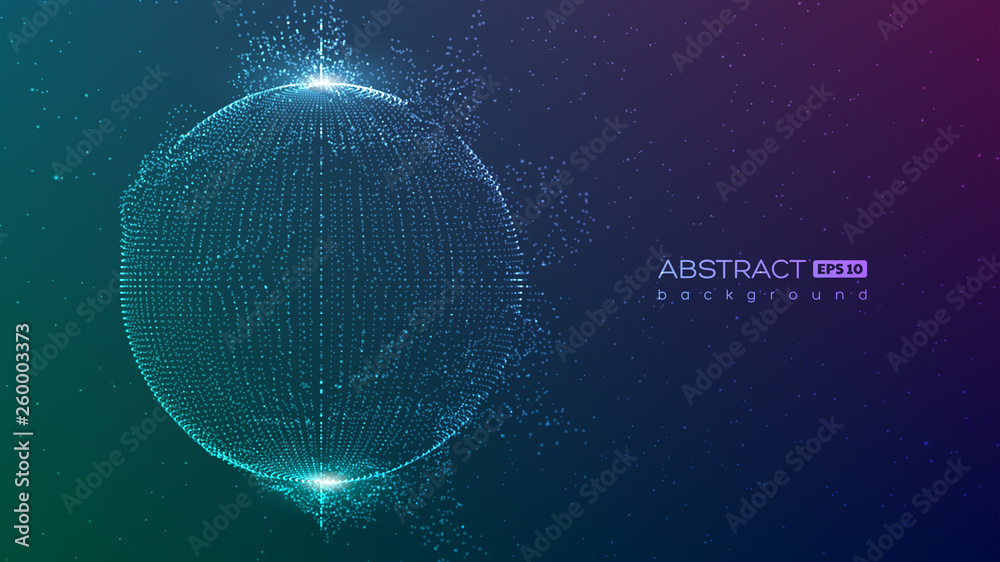 Wall mural abstract globe particles sphere with explosion effect. 3d technology digital style. space background