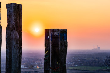 View over the Ruhr area with totem poles to Halde Haniel