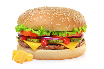 Classic cheeseburger isolated on white