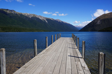 Pier in lake in Nelson national park in New Zealand