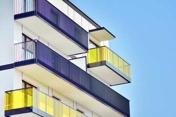 Fototapeta premium Modern european complex of apartment buildings. Fragment of a modern residential apartment building