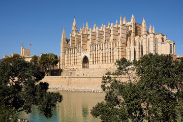 Palma de Mallorca, Spain, side view of the famous gothic cathedral Santa Maria La Seu