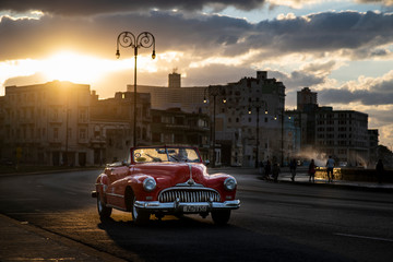 Taxi at sunset in Havana, Cuba