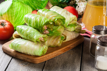 Stuffed cabbage prepared for cooking