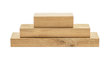 Oak wooden beams on a white background