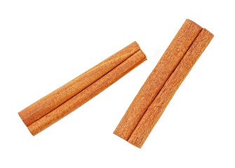 Two cinnamon sticks isolated on white background, top view.