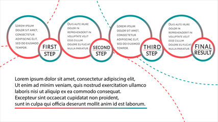 Futuristic Infographic template with 4 options (steps) and place for text. Red and green dotted circles template design for report, banner, workflow, business presentation. Vector EPS 10 illustration