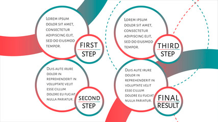 Futuristic Infographic template with 4 options (steps) and place for text. Red and green dotted circles template design for report, banner, workflow, business presentation. Vector EPS 10 illustration