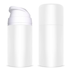 Shave Foam Dispenser Bottle. Cream Can Aluminum. Face Grooming Product. Isolated Tube Template. Shiny Realistic Product.