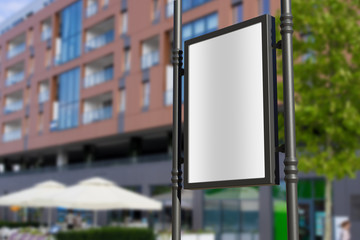 3D rendering of blank billboard (empty advertisement) with city background. Empty mockup template