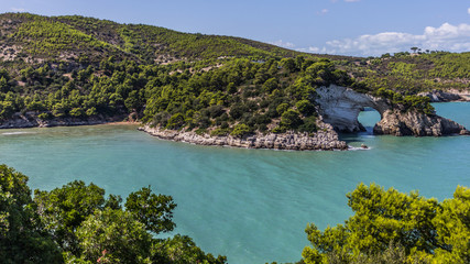 Panoramic wiew of an arch on the gargano's coast, puglia, italy