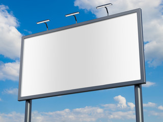 3D rendering of blank billboard (empty advertisement) with city background. Empty mockup template