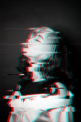 Portrait of attractive woman with glitch effect