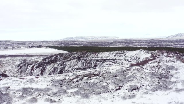 Snowy Kerio Crater on the Golden Circle of Iceland Seen From the Air