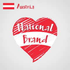 Vector flag heart of Austria, National Brand. Austria flag in shape of heart, pencil strokes drawing.