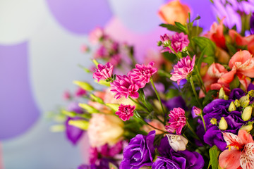 Luxury wedding table with flowers and trees. Beautiful flowers, close-up