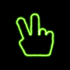 green neon symbol hand peace