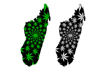 Madagascar - map is designed cannabis leaf green and black, Republic of Madagascar map made of marijuana (marihuana,THC) foliage,