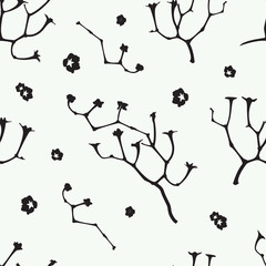 Random Branch With Flower Black And White Fall Pattern Seamless