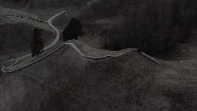 Aerial evening view around Kernave mound, Lithuania