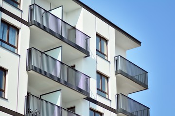 Modern european complex of apartment buildings. Fragment of a modern residential apartment building.